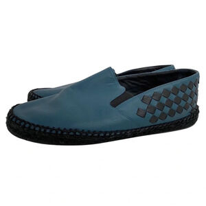 Bottega Veneta Leather Woven Espadrilles Mens 5 / 38 Slide On Shoes Blue Black